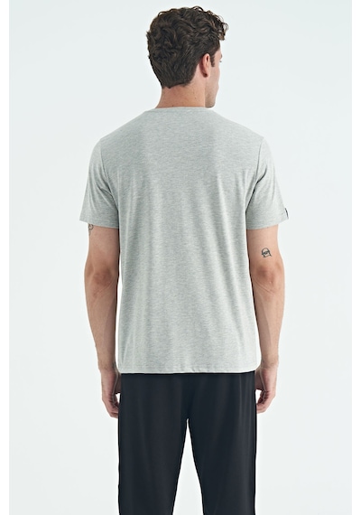 Tommylife Gri Melanj Erkek Basic Kısa Kol Standart Kalıp O Yaka T-shirt - 87911 Gri Melanj