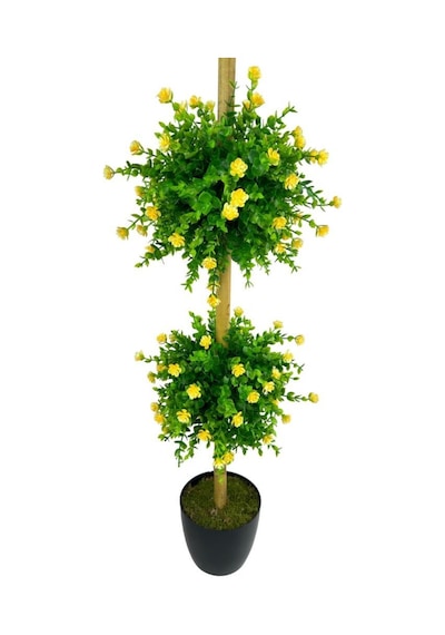 Yapay Ağaç Sarı Mineli Şimşir Top Siyah Saksılı 115 30cm