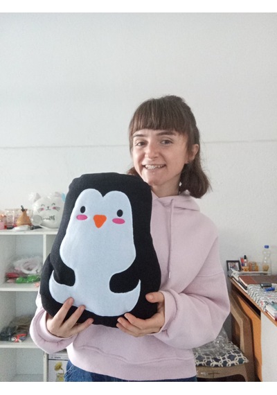 Sevimli & Yumuşacık Penguen Tasarımlı Peluş Yastık 35 Cm Beyaz - Gri - Siyah