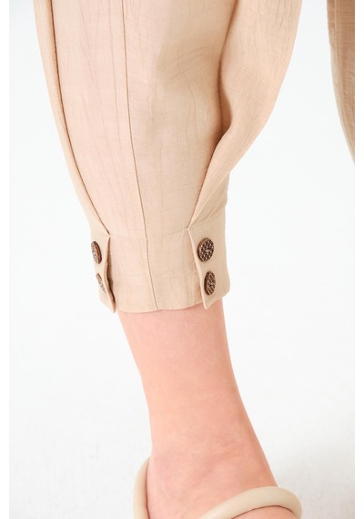 Sortie Collection Paça Düğmeli Pantolon Bej