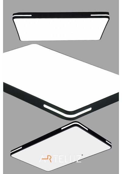 Kare Model Modern Plafonyer Avize 90x60 Cm SİYAH İÇİ BEYAZ