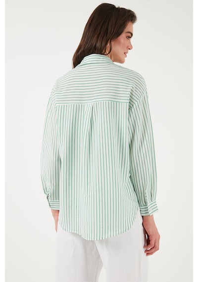 Lela Regular Fit Uzun Kollu Çizgili Bayan Gömlek 6772875 Benetton