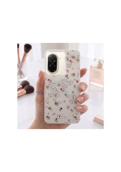 Redmi A5 4g Taşlı Desenli Fiyonk Silikon Kılıf Gri