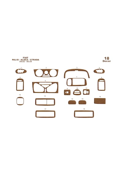 Fiat Palio Albea Strada Torpido Kaplama 2002-2005 18 Parça Açık Meşe