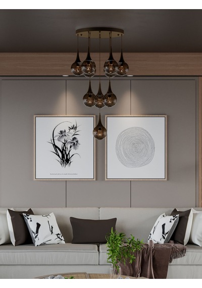 Galaxy Modern 10'lu Sarkıt Eskitme Metal Avize - Bal Rengi Cam, E 1 Adet