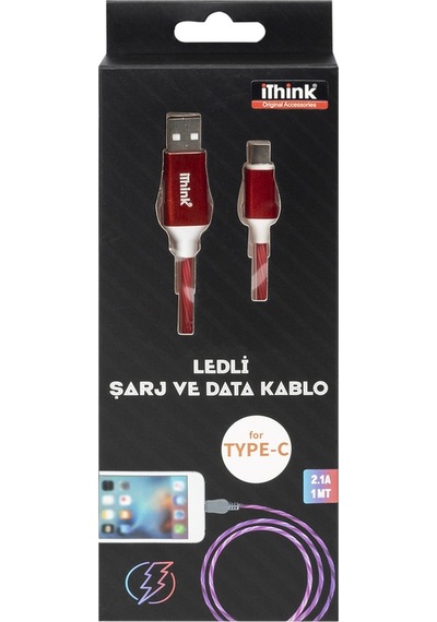 İThink  K80C Type-c Işıklı Kablo Kırmızı