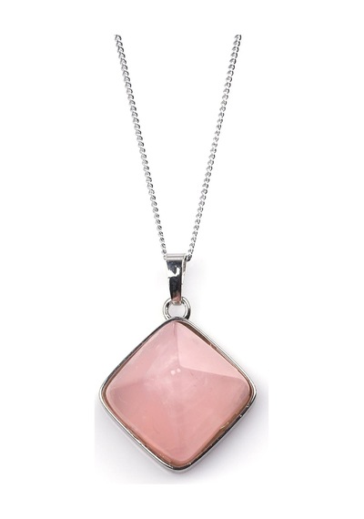Pembe Kuvars Doğal Taş Piramit Model Kolye Beyaz