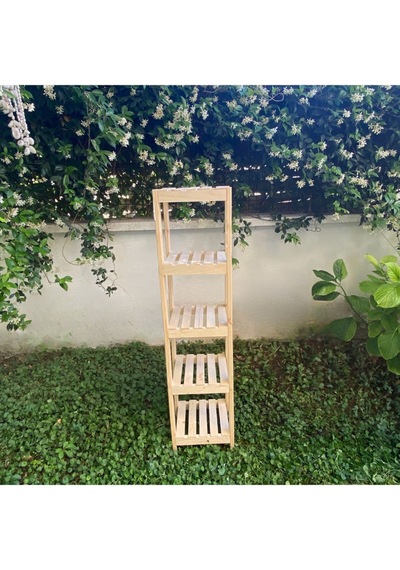 Ahşap Izgaralı 5 Raflı Banyo Rafı / Düzenleyici Bej