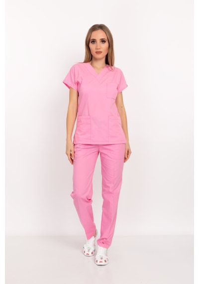 Şeker Pembesi Likralı Unisex Doktor Hemşire Hastane Scrubs Ünifor
