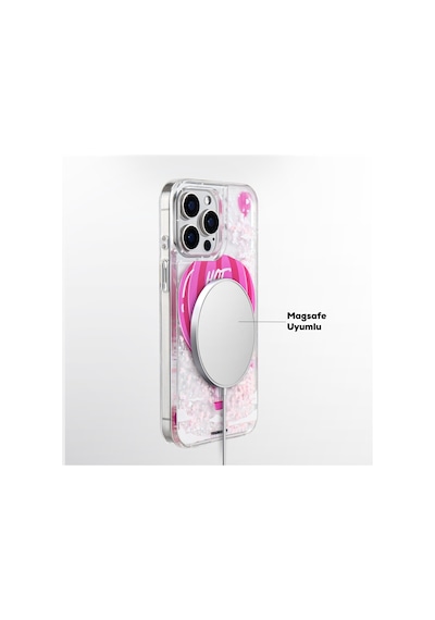 Apple iPhone 16 Pro Max Kılıf Magsafe Uyumlu Parlak Kumlu Sıvılı Youngkit Pink Dream Quicksand Seri Pembe