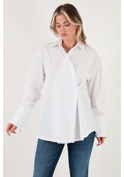 Lela Regular Fit Klasik Yaka Bağlamalı Uzun Kollu Bayan Gömlek 6834987 Beyaz