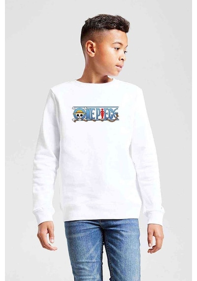 Tshirthane Anime One Piece Luffy Hat Baskılı Unisex Çocuk Beyaz Sweatshirt (534761326) Beyaz