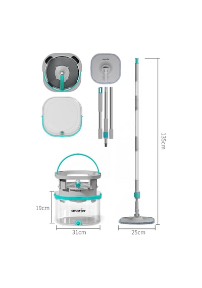 Smarter Aqua Max Özel Seri Şeffaf Temiz&kirli Suyu Ayırma Çift Kova Yedekli Temizlik Seti Mop Paspas