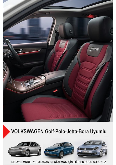 Titanyum Serisi Lüks Keten Üniversal Oto Koltuk Kılıfı Volkswagen Bora-golf-jetta-polo Uyumlu Bordo