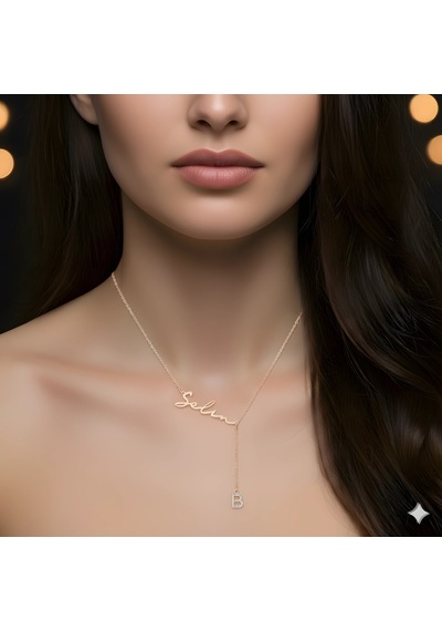 Yeni Taşlı Harf İsimli Gümüş Kolye - Rose Rose Gold