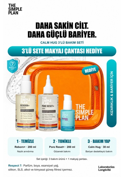 The Simple Plan Calm Hug Kızarıklık & Bariyer Bakım Seti - Serum + Tonik + Temizleyici Çanta Hediyeli 3'lü