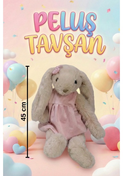 Yumuşacık Sevimli Tavşan Büyük Boy Peluş Oyuncak 45 Cm Bej