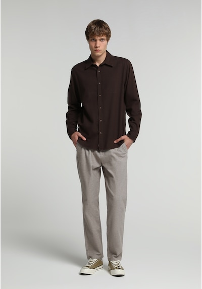 Colin's Colins Regular Fit Shirt Neck Düz Erkek Kahverengi Uzun Kol Gömlek Cl1082606 Q1.v2 Brw