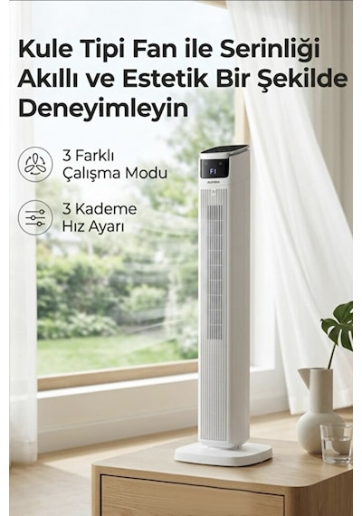 45w Akıllı Kule Fan Vantilatör 3 Kademeli Uzaktan Kumandalı Led Dokunmatik 43 İnç