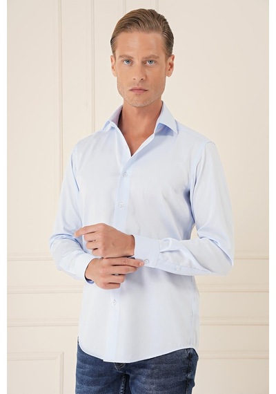 Efor Slim Fit %100 Pamuk Non Iron Kumaş Klasik Mavi Gömlek Gk 735 Mavi