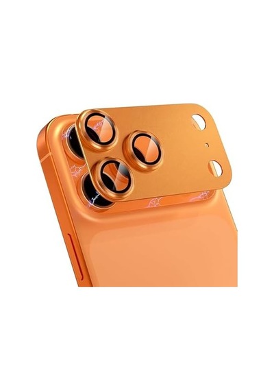 İphone Uyumlu Full Kamera Lens Koruyucu Darbe Dayanıklı Temperli Cam Tam Koruyucu Kamera Lens Cam Film Çizilme Önleyici Turuncu, İphone 17 Pro