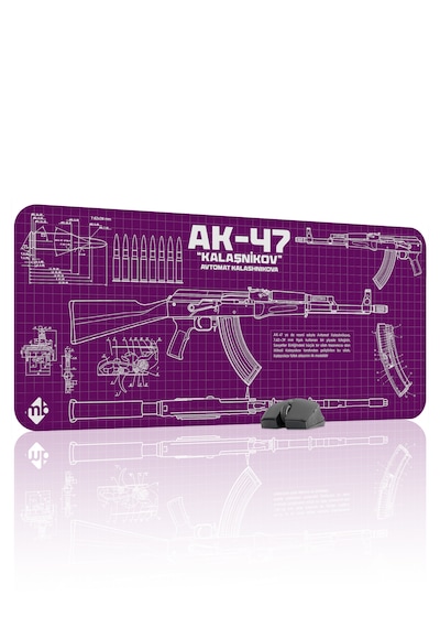 Ak 47 Siyah Kalaşnikov Cs Dikişli Kauçuk Oyuncu Mousepad - 90x40 Gaming Mouse Pad Ak-47 Mor
