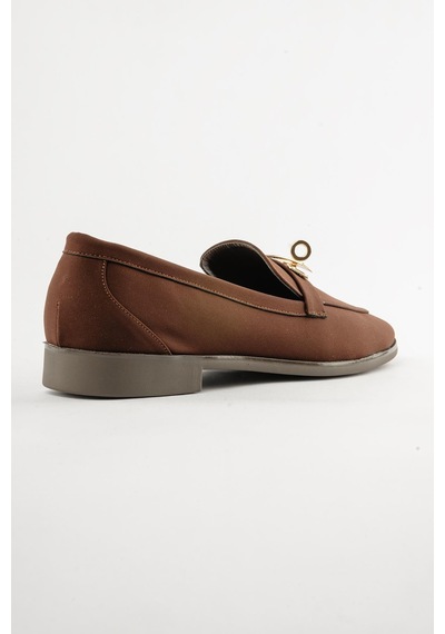 Kadın Nubuk Loafer Gold Tokalı Günlük Ayakkabı Elna Kahverengi Kahverengi