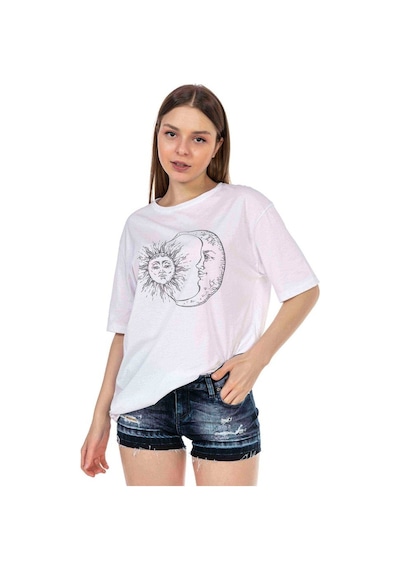 Kadın Oversize Moon & Sun Baskılı Tshirt (534304766)