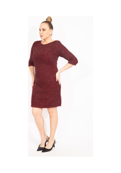 Şans Kadın Bordo Simli Buklet Kumaş Astarlı Elbise 65n35530-bordo Bordo