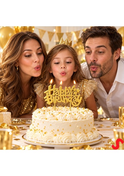 Happy Birthday Doğum Günü Pasta Mumu, 11 Cm - Altın