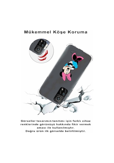 Xiaomi Redmi Note 8 Köşe Korumalı Antişok Kapak Minnie Mouse Tasarımlı Şeffaf Kılıf