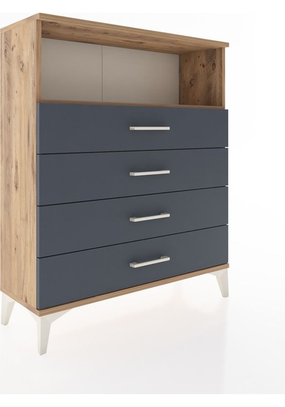 Arges Şifonyer Tek Raflı 4 Çekmeceli 88x30x106 Çam-antrasit Çam