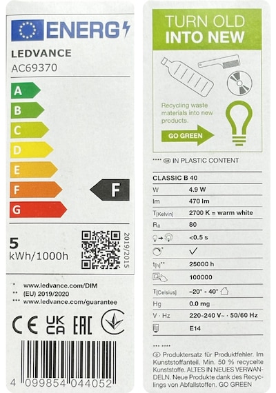 10 Adet Ledvance 4,9w Sarı Işık 2700k E14 Duylu İnce Duy Dim Edilebilir Led Ampul
