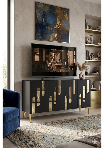 Ka1229ag Ece Konsol Ve Tv Sehpası Antrasit-gold 120cm Ka1229ag Ece Konsol Ve Tv Sehpası Antrasit-gold 120cm