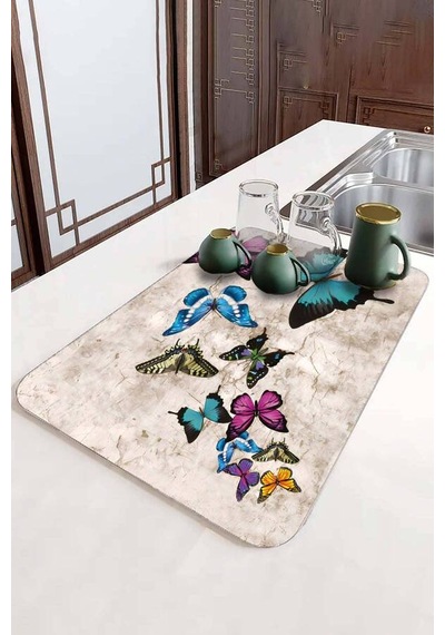 Çok Renkli Kelebekli Microfiber Bulaşık Kurutma Matı Mm027n11