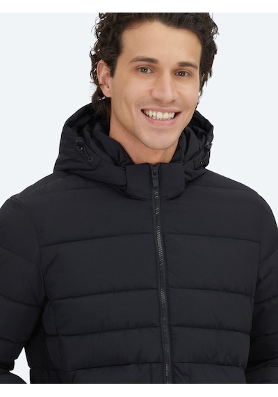 Kip Siyah Regular Fit Kapüşonlu Dokuma Mont