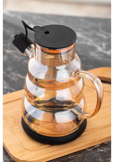 Porsima 3617- 1 Kapaklı Borosilikat Cam 2li Yağlık Sirkelik Seti Yağdanlık Takımı 1000ml Siyah Siyah