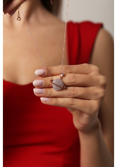 Çekirdekjewelry 925 Ayar Gümüş Rose Kaplama Gezegen Kolye Pembe