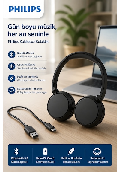 Philips TAH4209BK Bluetooth 5.3 Kulak Üstü Kulaklık