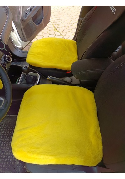 Yumuşak Tüylü Peluş Serme Oto Koltuk Koruyucu Minder Kılıf Ön 2'li Sarı