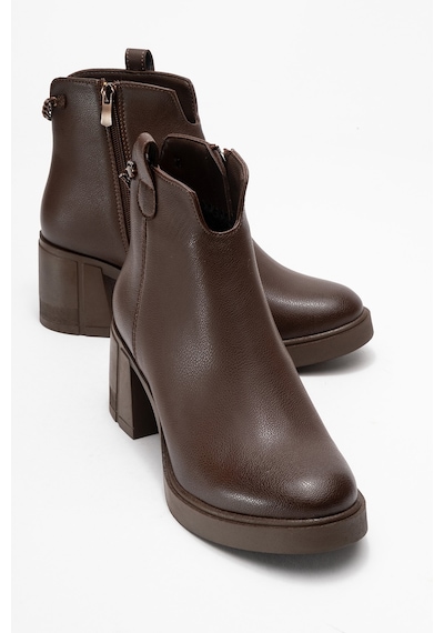 Luvishoes Luvi Shoes Mier Kahverengi Cilt Zincir Detaylı Kadın Kalın Topuklu Bot Kahverengi Deri