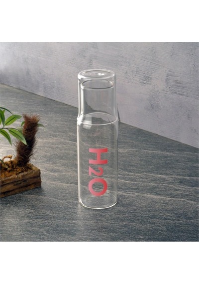 Başucu Bardaklı Sürahi - Cam Başucu Sürahisi 600 Ml. Pembe