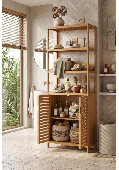 Bambu Banyo Dolabı 6 Raflı Kapaklı Salon Mutfak Çalışma Odası Dolabı Kitaplık Düzenleyici Bej Bambu Banyo Dolabı 6 Raflı Kapaklı Salon Mutfak Çalışma Odası Dolabı Kitaplık Düzenleyici Bej