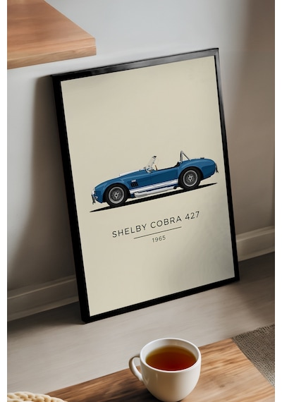 Ford Shelby Cobra 427 Siyah Ahşap Çerçeveli Poster, Dekoratif Araba Duvar Tablosu