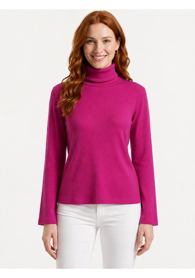 Neden Tekstil Kadın Slim Fit Fuşya Boğazlı Uzun Kollu Triko Kazak - Pembe