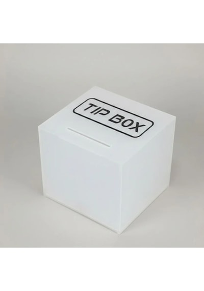 Kare Tipbox - Bahşiş Kutusu Buz Beyaz - 14x14xh13cm