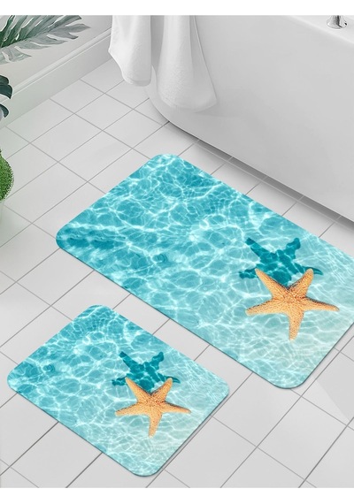 Dijital Baskılı Yıkanabilir Kaymaz Taban 2li Banyo Halısı Paspas Klozet Takımı 5088b