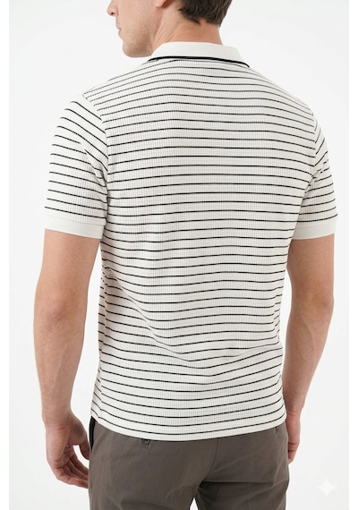 Cazador Erkek Ekru Çizgili Polo Yaka Tshirt 44700