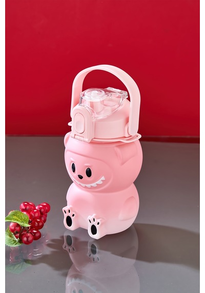 Labubu Suluk - 1000 Ml Taşınabilir Kulplu, Pipetli, Bpa Sız, Kilitli Ve Sızdırmaz Kapak - Pembe Pembe