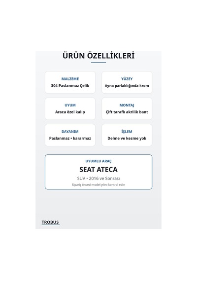 Seat Ateca 2016 Ve Sonrası Uyumlu Krom Bagaj Çıtası Paslanmaz Çelik